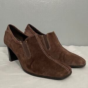 Axcess Womens Size 7.5 Koi Brown Suede Square Toe Heels Booties Goblincore Y2K
